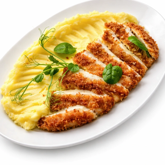 Шницель из цыпленка с пюре